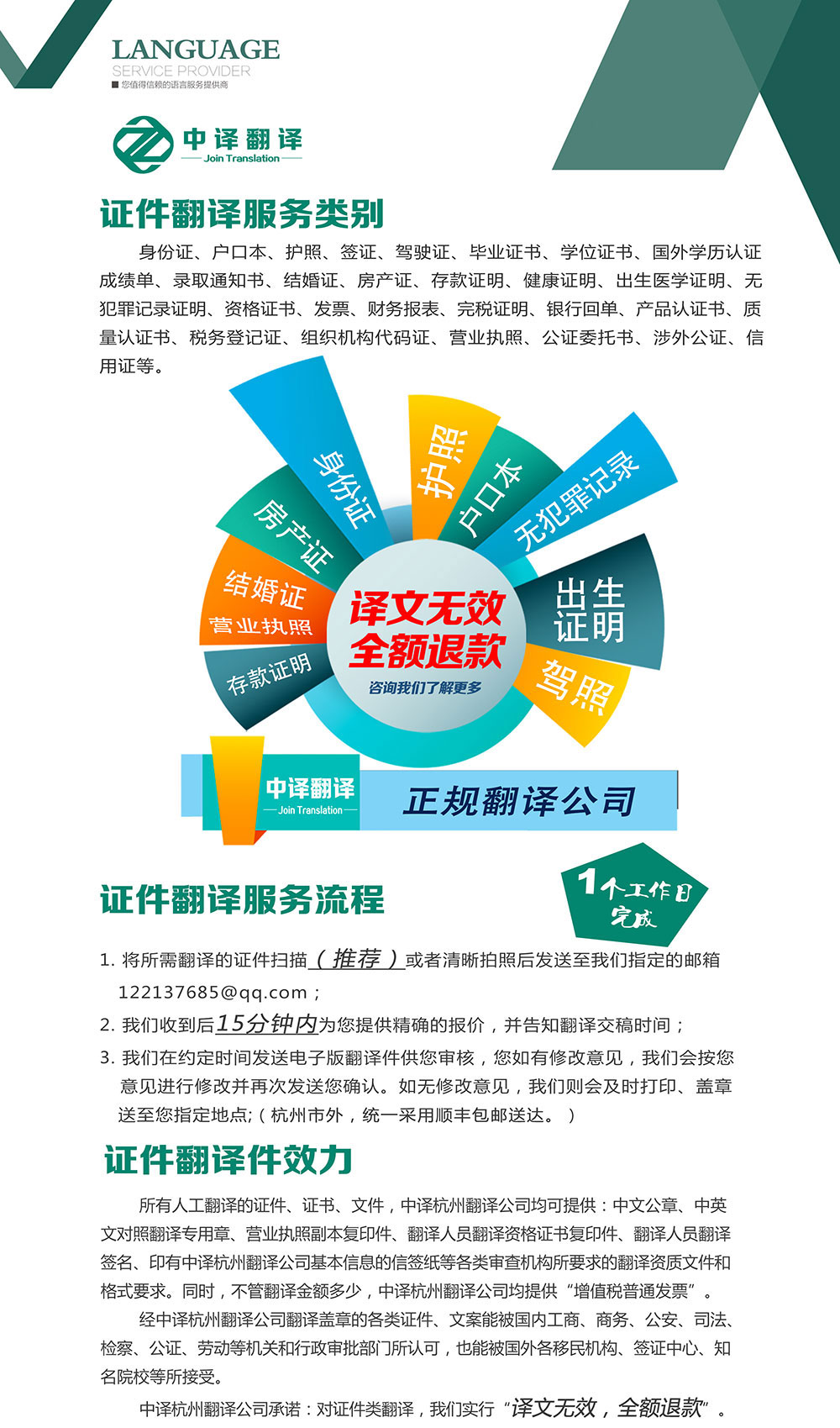 杭州中譯翻譯有限公司證件翻譯服務領域